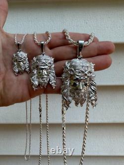 Pendentif en argent sterling 925 solide et lourd avec pièce de Jésus, collier 1-2.5