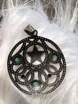 Pendentif en argent sterling 925 style vintage avec émeraude pour bijoux de mariage deco