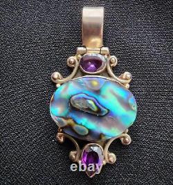 Pendentif en argent sterling avec améthyste vintage et coquillage abalone nacre de mère perle