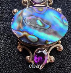 Pendentif en argent sterling avec améthyste vintage et coquillage abalone nacre de mère perle