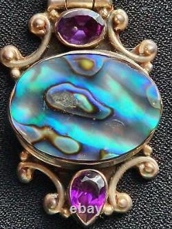 Pendentif en argent sterling avec améthyste vintage et coquillage abalone nacre de mère perle