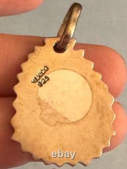 Pendentif en argent sterling mexicain vintage avec rayons de soleil sculptés