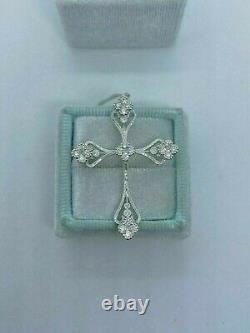 Pendentif en forme de croix vintage en argent sterling 925 avec diamant simulé de 1 ct en taille ronde