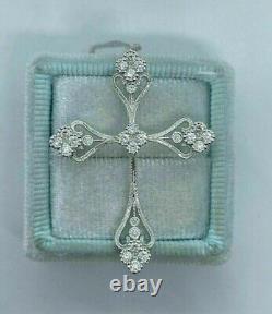 Pendentif en forme de croix vintage en argent sterling 925 avec diamant simulé de 1 ct en taille ronde