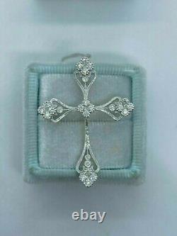 Pendentif en forme de croix vintage en argent sterling 925 avec diamant simulé de 1 ct en taille ronde