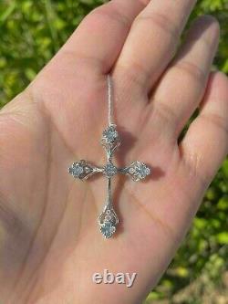 Pendentif en forme de croix vintage en argent sterling 925 avec diamant simulé de 1 ct en taille ronde