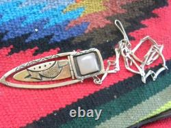 Pendentif et collier en argent sterling vintage avec pierre rose, métaux abstraits 21 +