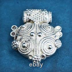 Pendentif vintage en argent massif sterling fait main, cœur en argent 925 avec perles