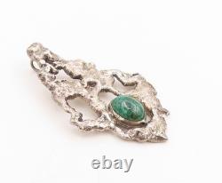 Pendentif vintage en argent sterling 925 cabochon malachite locket brutaliste PT25447
