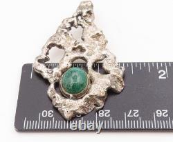 Pendentif vintage en argent sterling 925 cabochon malachite locket brutaliste PT25447