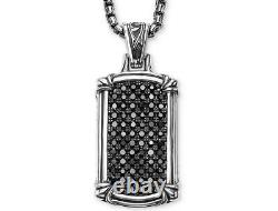 Pendentif vintage en argent sterling 925 solide avec plaque d'identité en saphir noir 0,90 CT pour homme