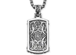 Pendentif vintage en argent sterling 925 solide avec plaque d'identité en saphir noir 0,90 CT pour homme