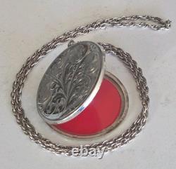 Pendentif vintage en argent sterling large médaillon rond avec design floral gravé