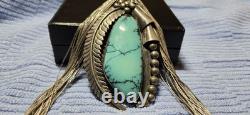 Pendentif vintage en argent sterling navajo et turquoise avec collier en argent liquide