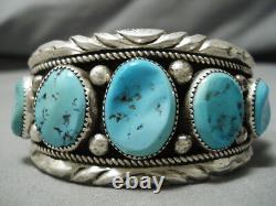 Qualité Vintage Navajo Naturel Turquoise Sterling Bracelet Natif En Argent