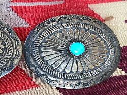 Rare Super! Navajo Sud-ouest Vintage En Argent Sterling Et Turquoise Concho Ceinture