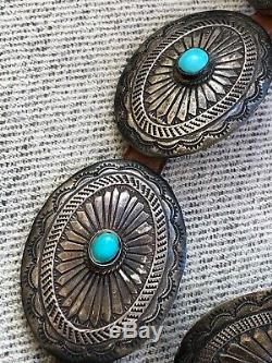 Rare Super! Navajo Sud-ouest Vintage En Argent Sterling Et Turquoise Concho Ceinture