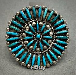 Rare Vintage Zuni Amérindien En Argent Sterling Turquoise Bague Unique Cluster