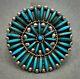Rare Vintage Zuni Amérindien En Argent Sterling Turquoise Bague Unique Cluster