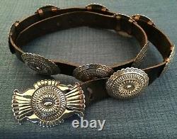 Rare Vtg Navajo Willie Shaw Signé Sterling Silver Concho Belt Museum Quality