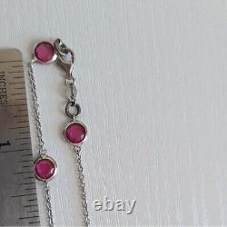 Ravissant collier pendentif cœur en verre rose et argent sterling vintage Italie