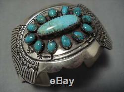 Remarquable Vintage Navajo Royston Turquoise Bracelet En Argent Sterling Vieux