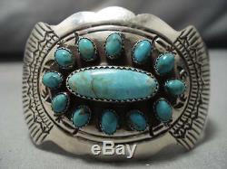 Remarquable Vintage Navajo Royston Turquoise Bracelet En Argent Sterling Vieux