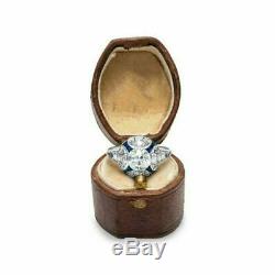 Rétro Bague De Fiançailles De Mariage Sapphire 2.3ct Diamant 14k Or Sur