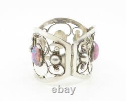 Rjr Mexique 925 Argent Vintage Feu Opal Bracelet Ouvert Swirl Bangle Bt4699