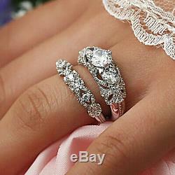 Round Cut Diamond 2 Pcs Engagement De Mariée Vintage Bague Sertie D'or Blanc 14k Fn