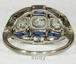 Saphir Bague 3.54 Ct Diamond Vintage Art Déco Bague De Mariage 14k Or Blanc Sur