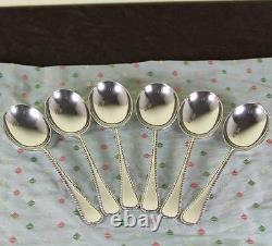 Set de 6 cuillères à soupe en argent sterling, bord en plume - Vintage