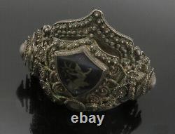 Siam 925 Argent Vintage Antique Danseuse Enamel Bouclier Bracelet De Cuff Bt5693