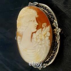 Silver Sterling Creved Lady Cameo Vintage Estate Pin/pendentif/brooch Girl 10,6g