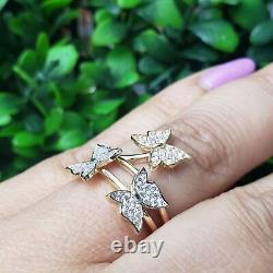 Simulated 2 Ct Round Cut Diamond Butterfly Weeding Anneau 14k Or Jaune Finition