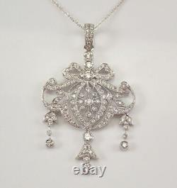 Simulated14k Or Blanc Sur 1.80 Ct Diamond Drop Pendentif De Style Vintage Antique