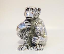 Statue de chimpanzé en argent sterling italien vintage marquée Magrino Import Hallmark