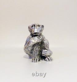 Statue de chimpanzé en argent sterling italien vintage marquée Magrino Import Hallmark