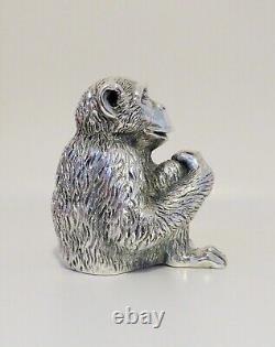 Statue de chimpanzé en argent sterling italien vintage marquée Magrino Import Hallmark