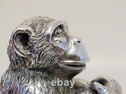 Statue de chimpanzé en argent sterling italien vintage marquée Magrino Import Hallmark