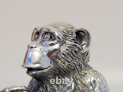 Statue de chimpanzé en argent sterling italien vintage marquée Magrino Import Hallmark