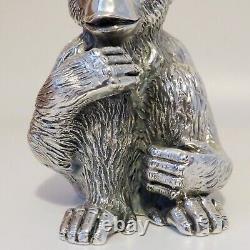 Statue de chimpanzé en argent sterling italien vintage marquée Magrino Import Hallmark