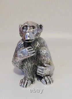 Statue de chimpanzé en argent sterling italien vintage marquée Magrino Import Hallmark