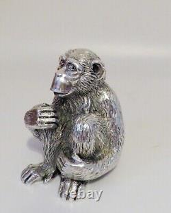 Statue de chimpanzé en argent sterling italien vintage marquée Magrino Import Hallmark