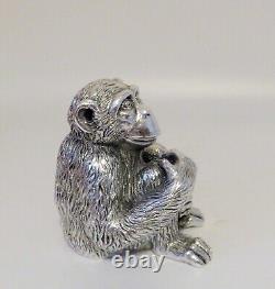 Statue de chimpanzé en argent sterling italien vintage marquée Magrino Import Hallmark