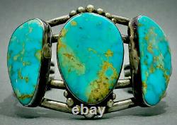 Stunning Huge Vintage Navajo Argent Sterling Gem Grade Turquoise Cuff Bracelet