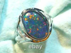 Superbe Véritable Australienne Opal Ladies Faites Main Solide Sterling Silver Ring