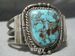 Superbe Vintage Navajo Bisbee Turquoise Sterling Bracelet Argent Vieux