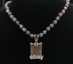 Tahara 925 Argent Vintage Quartz Et Perles Bleues Collier Chaîne Perlée Ne1326