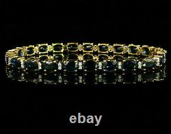 Taille Ovale Bleu Saphir Diamant 14k Or Jaune Sur Vintage Bracelet De Tennis 7.5
